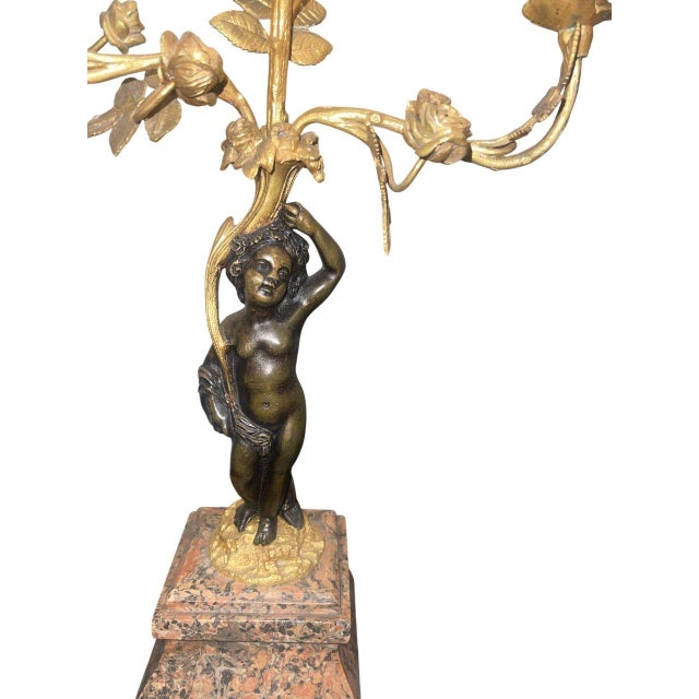 Pair of Late 19th C. French Belle Époque Candelabras Bronze, Gilt Metal & Marble For Sale In Los Angeles - Image 6 of 9