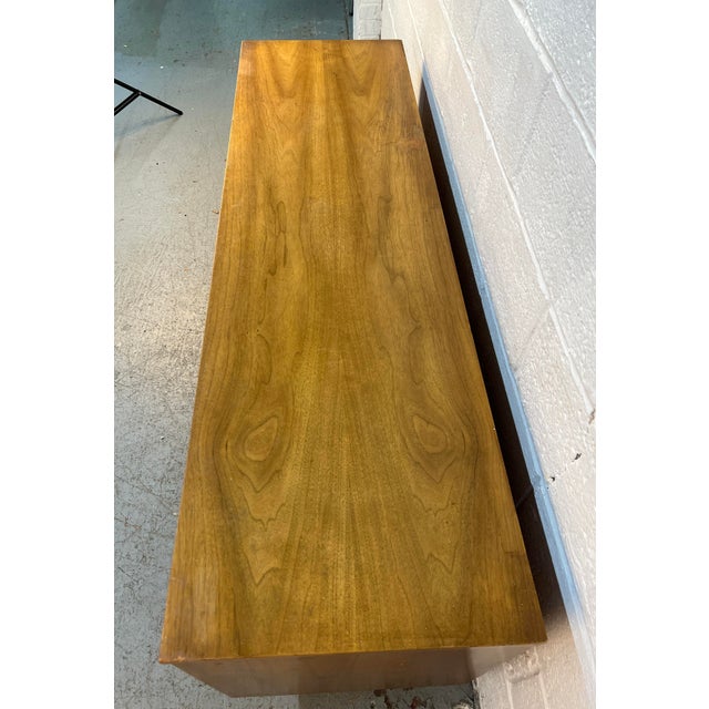 Brown Vintage Nine Drawer Walnut Dresser by Dixie Furniture For Sale - Image 8 of 17