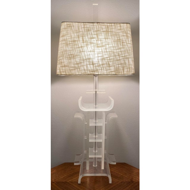 Rare and beautiful Charles Hollis Jones lucite table lamp. This stylish designed table lamp features alternating blocks of...