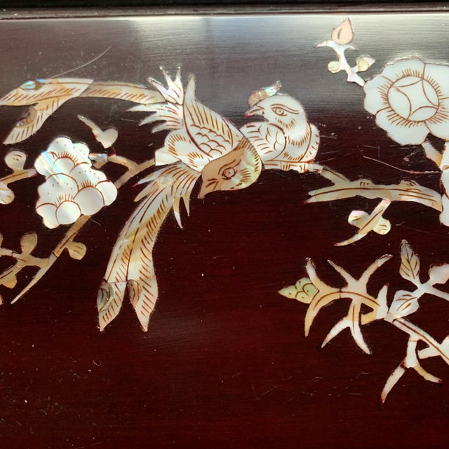 Late 20th Century Late 20th Century Vintage Asian Wood Jewelry Box With Mother of Pearl Design For Sale - Image 5 of 13