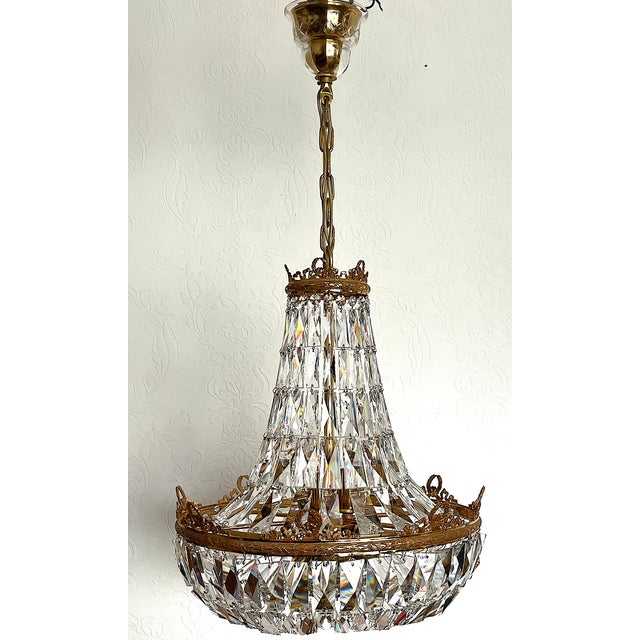 Brass and Lead Crystal 9-Flame Chandelier from Palwa, 1960s For Sale - Image 4 of 18