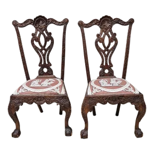 Pair 18th Century Chippendale Carved Mahogany Chairs