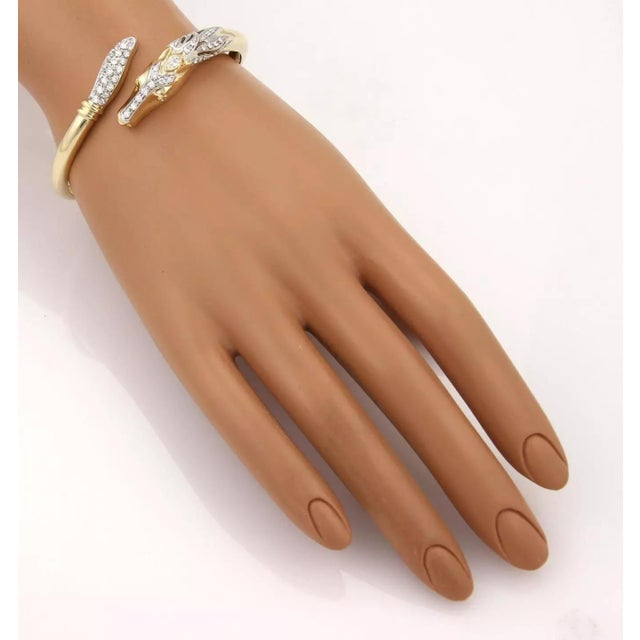 Metal 18k Horse Bypass Bracelet Estate 1.10ct Diamond Two Tone Gold Bangle For Sale - Image 7 of 7