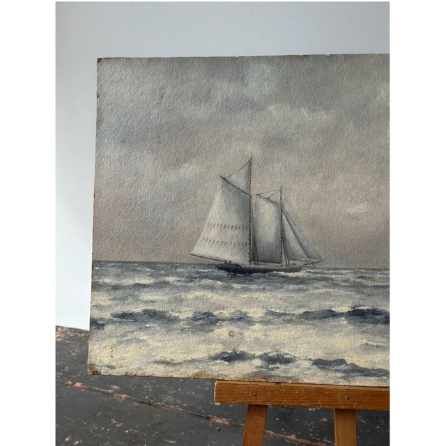 1950s Vintage Steely Seascape Painting on Board, Signed by the Artist, Circa Mid-20th Century For Sale - Image 5 of 14