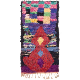 Vintage Mid-Century Moroccan Geometric Red and Purple Fabric Rug For Sale
