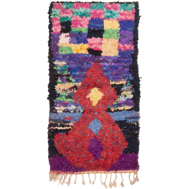 Vintage Mid-Century Moroccan Geometric Red and Purple Fabric Rug For Sale