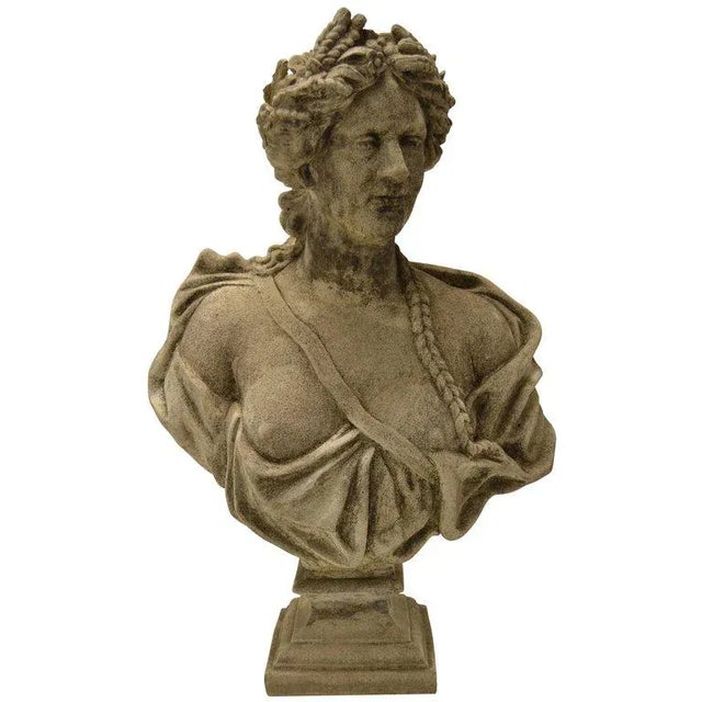 19th Century Stone Bust on Pedestal For Sale - Image 9 of 9