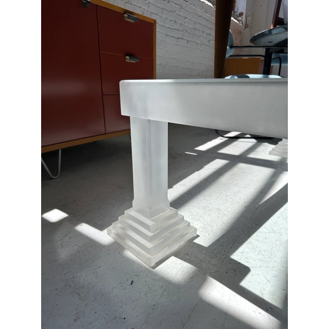 White Directional Frosted Acrylic and Glass Coffee Table For Sale - Image 8 of 8