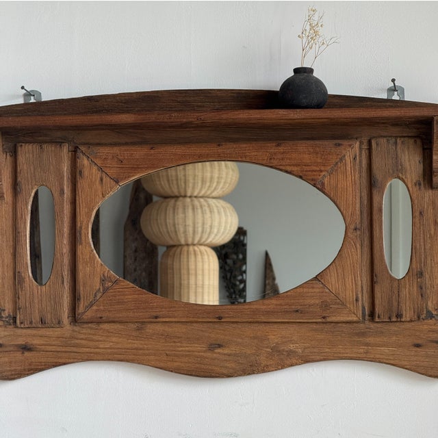 Small Antique Indonesian Teak Wall Mirror, 1980s For Sale - Image 13 of 18