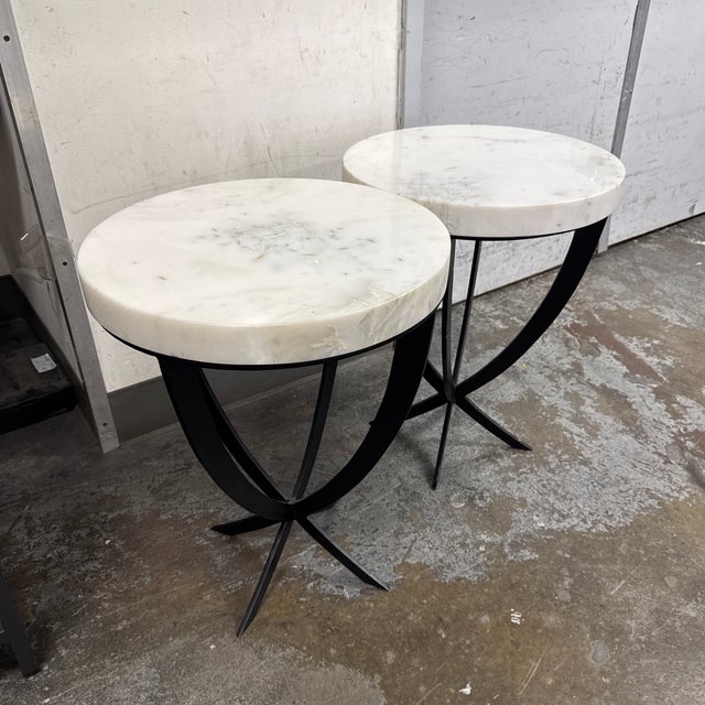 Contemporary Revelation by Uttermost Coronation Marble Accent Tables, Pair For Sale - Image 3 of 12