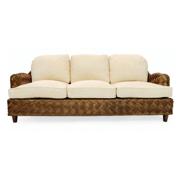 Walters Wicker 96" Portia Sofa Custom Loose Back and Loose Seat Cushions With Contrast Welt For Sale - Image 11 of 11