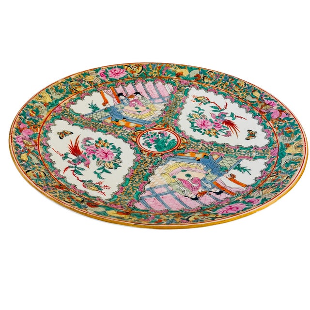 Ceramic Large Mid-20th Century Hand-Painted Chinese Export Rose Medallion Charger 16.25" For Sale - Image 7 of 10