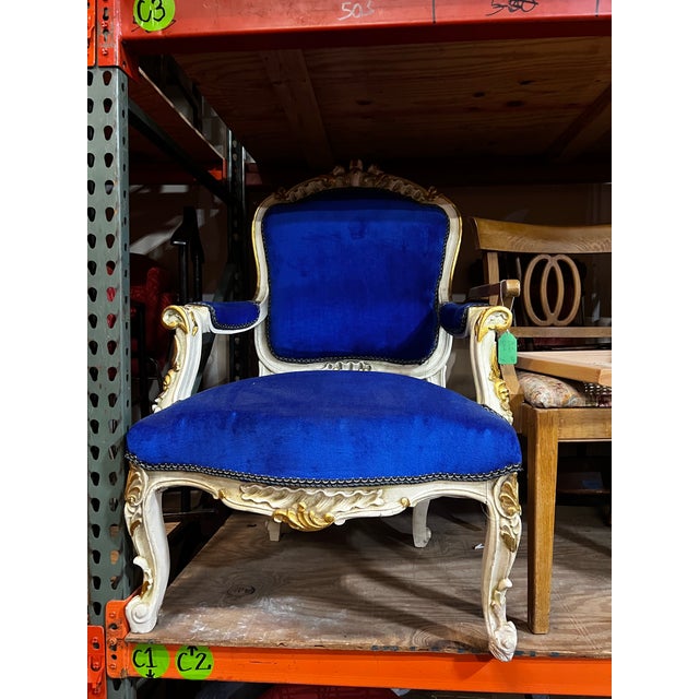 1980s Bright Blue Cushioned Accent Chair For Sale In Atlanta - Image 6 of 6