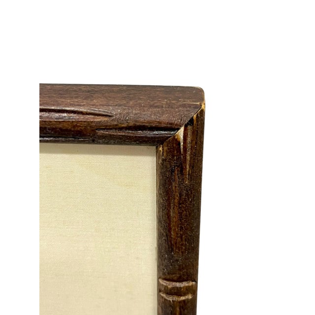 Vintage Japanese Owl Wood Block Print in Faux Bamboo Wood Frame For Sale - Image 6 of 16