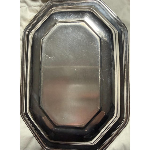 Early 20th Century Art Deco Octagonal Silver Plated Handled Serving Dish For Sale In Portland, ME - Image 6 of 9