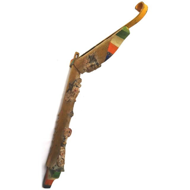Antique Carved Hand Painted Wood Italian Sicillian Donkey Cart Fragment Repurposed Plant Hanger For Sale - Image 4 of 13