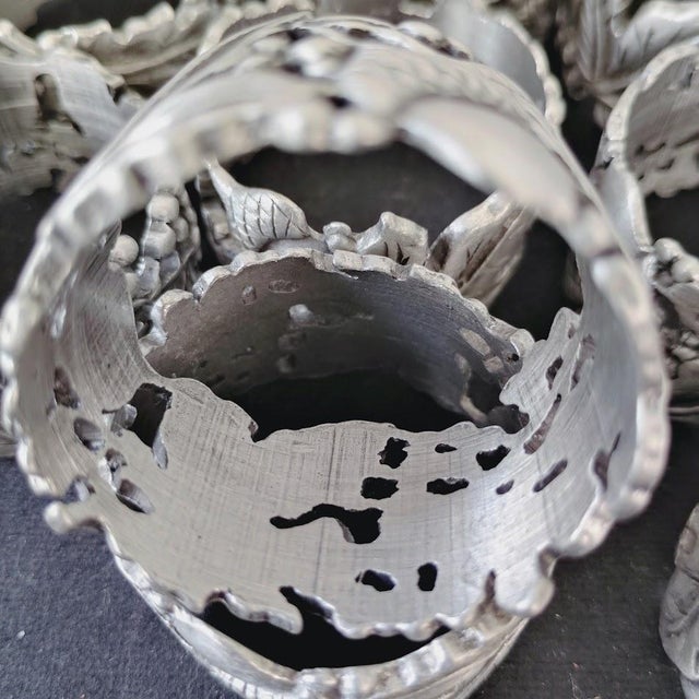Vintage Longaberger Falling Leaves Autumn Reflections Pewter Napkin Rings Set of 9 - Acorns Berries Leaves For Sale - Image 4 of 5