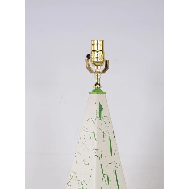 1970s French Hand-Painted Abstract Pattern Obelisk Lamp For Sale - Image 4 of 6