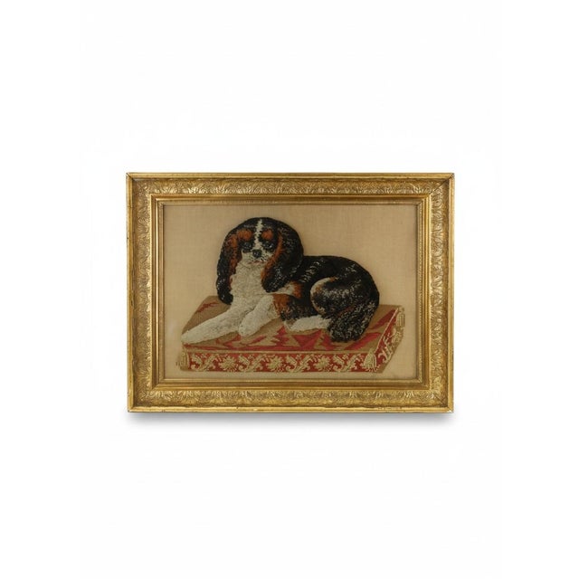 Large Framed 19th Century Folk Art Woolwork of a King Charles Spaniel on a Cushion For Sale - Image 15 of 15
