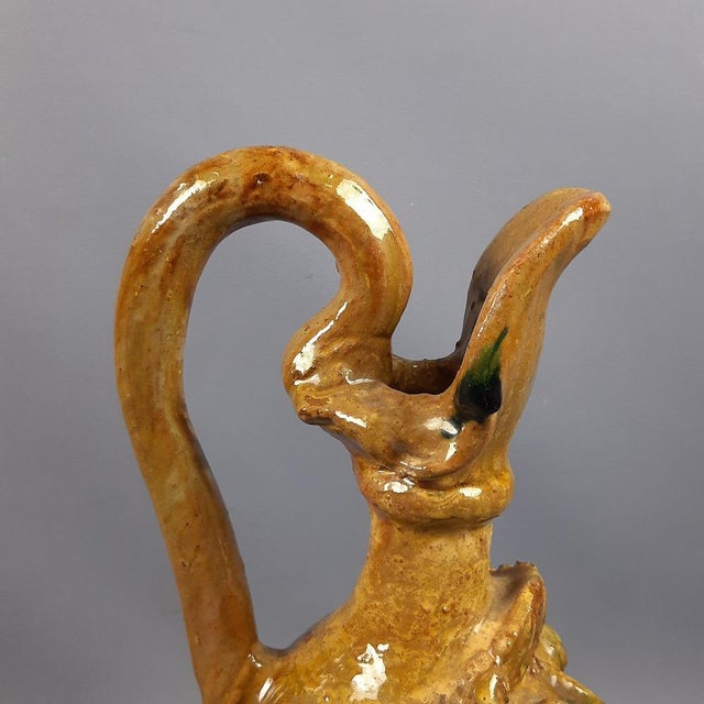 Vintage Terracotta Jug with Majolica Anthropomorphic Face, 1930s For Sale - Image 9 of 16
