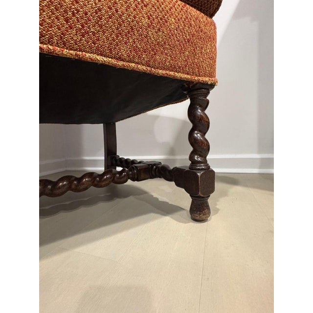 Vintage Queen Anne & Archie Bunker Style Wingback Chair With Carved Spindle Legs For Sale In Miami - Image 6 of 11