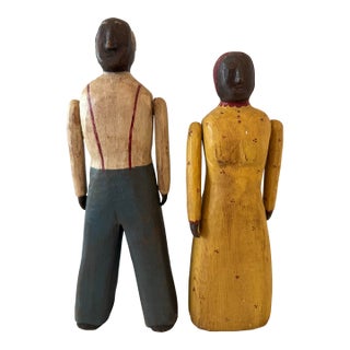 Vintage Hand Carved Wood Folk Art Figures For Sale