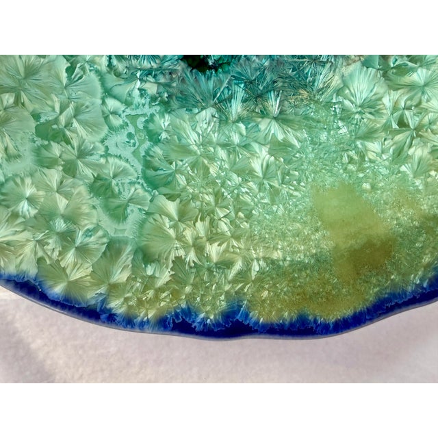 Edgecomb Potters Crystalline Starburst Glaze Beachy Aqua Blue Green Bowl Dish Handmade Pottery For Sale - Image 4 of 9