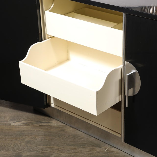 1930s Art Deco Machine Age Ebonized Walnut & Aluminum Sideboard by Walter Dorwin For Sale - Image 11 of 17