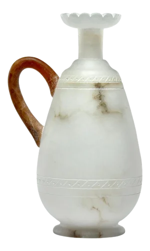 Tall Alabaster Ewer With Contrasting Handle and Fluted Rim