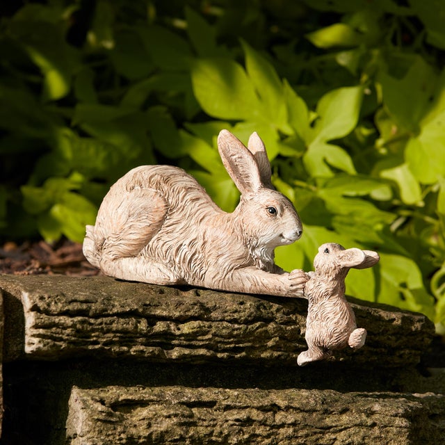 Modern Stone Mother Rabbit and Baby Bunny Self Sitter (Set of 2) For Sale - Image 3 of 4