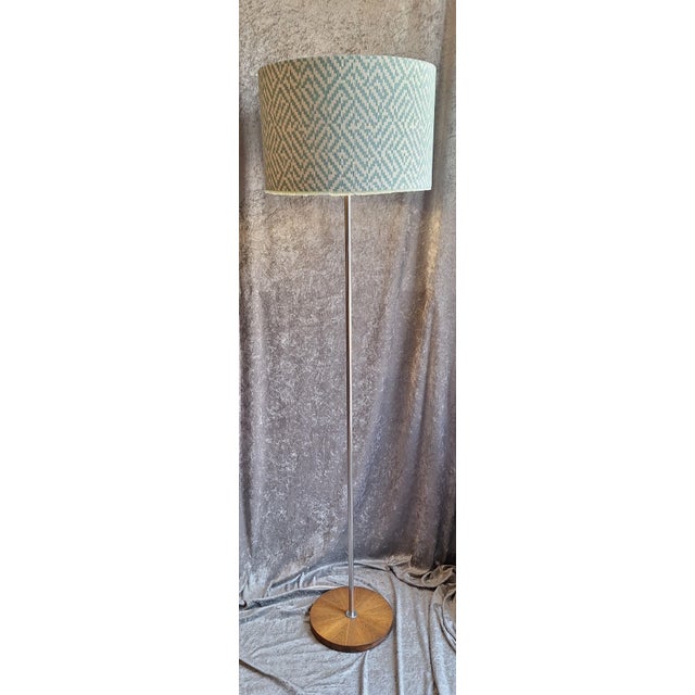 Wood Vintage Floor Lamp with Chrome-Plated Steel Tube Frame on Walnut Base with Fabric Shade, 1970s For Sale - Image 7 of 7