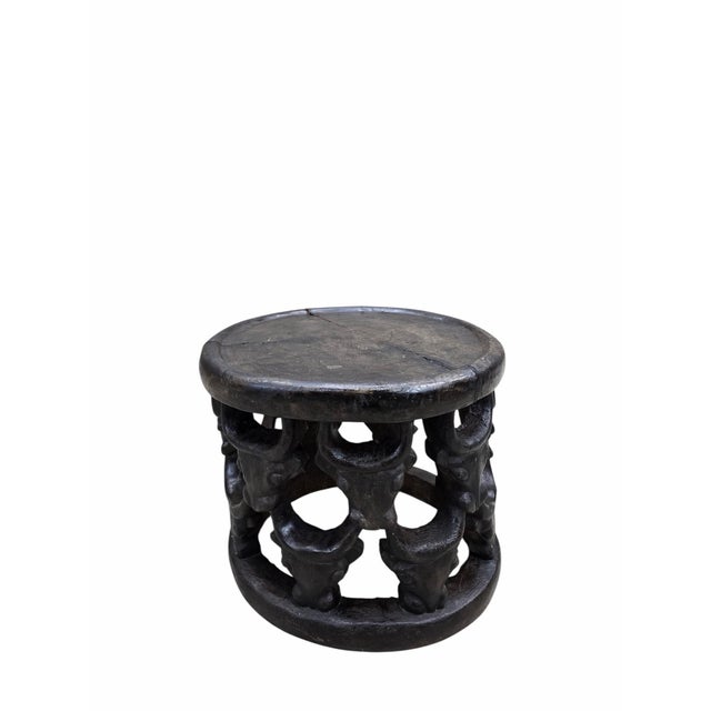 Mid 20th Century Vintage Tribal Carved African Hardwood Stool/Side Table For Sale - Image 5 of 7