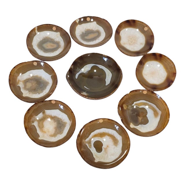 Carved Agate Bowls, 1970s, Set of 9 For Sale
