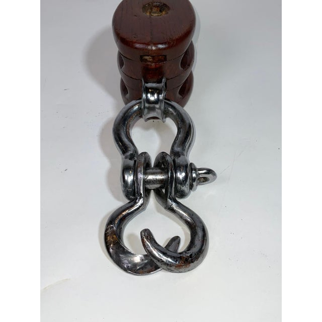 Double Sheave Varnished Wood Nautical Pulley Block For Sale - Image 9 of 11