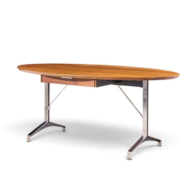 Mid-Century Modern Imperial Mid Century Oval Walnut and Chrome Desk For Sale - Image 3 of 9