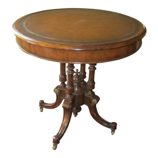 John Richard Furniture Leather Inlay & Wood Side Table | Chairish