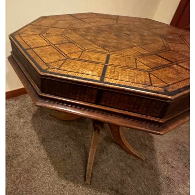 Wood Vintage Handcrafted Matchstick Inlay Game Table For Sale - Image 7 of 12