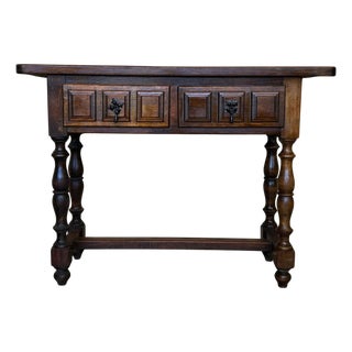 Spanish Console Table with Carved Drawers, 1940s For Sale