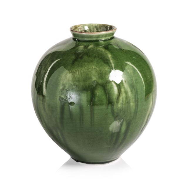 Bulbus Glazed Ceramic Vase, Deep Green For Sale - Image 4 of 4
