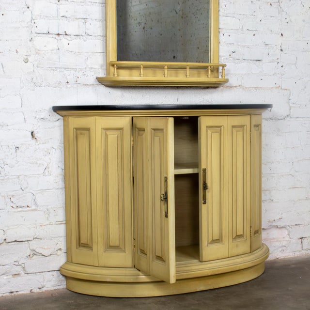 Mid to Late 20th Century Neoclassic Revival Blonde Oak Demilune Cabinet or Console and Mirror For Sale - Image 11 of 18