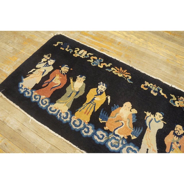 1920s Black Figural Scholars Scene Pictorial Antique Chinese Art Deco Runner Rug For Sale In New York - Image 6 of 6