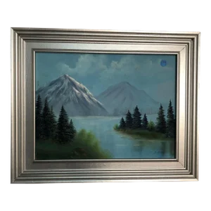 Early 20th Century Mountains Oil on Canvas Signed on the Bottom, Framed