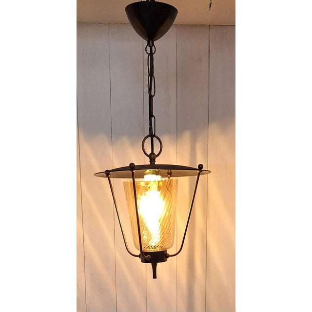 Metal Mid-Century German Pendant Lamp in Black Metal with Brass Brackets, 1960s For Sale - Image 7 of 7