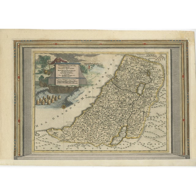 Antique Map of the Holy Land with Picture Frame Border, 1713 For Sale