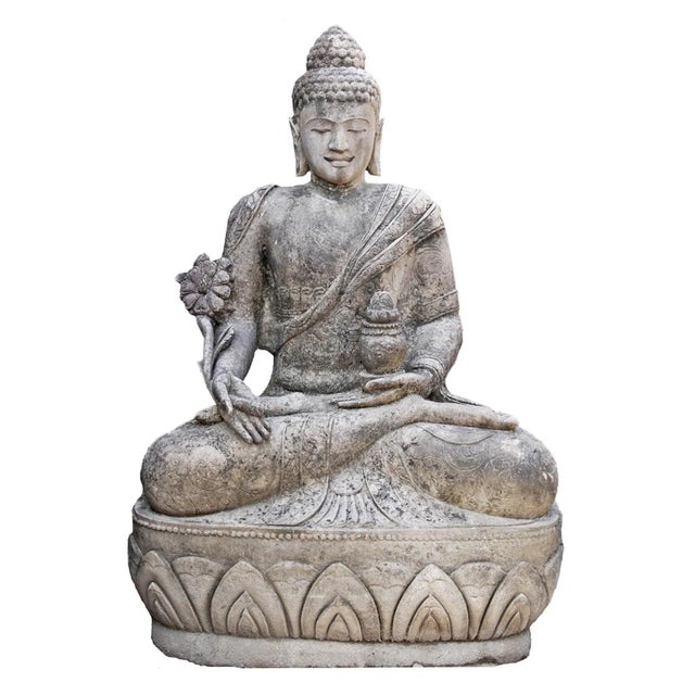Asian Vintage Sitting Medicine Buddha Garden Statue For Sale - Image 3 of 3