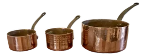 Antique Victorian Copper Pans, 1860, Set of 3