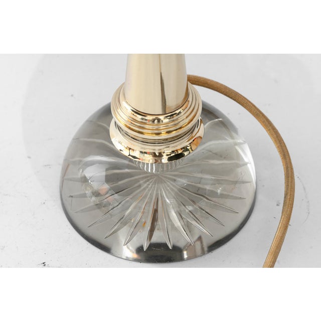 Large Art Deco Glass and Brass Table Lamp with Fabric Shade, Vienna, 1920s For Sale - Image 14 of 15