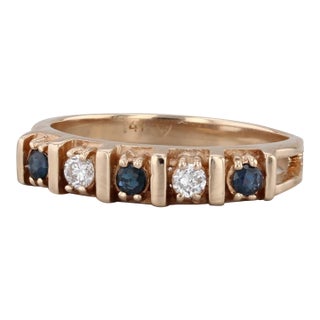 0.28ctw Blue Sapphire Diamond Ring 14k Yellow Gold Size 6.75 Stackable For Sale