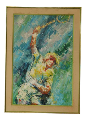 William Moninet Mid Century Expressionist Oil Painting of Tennis Player