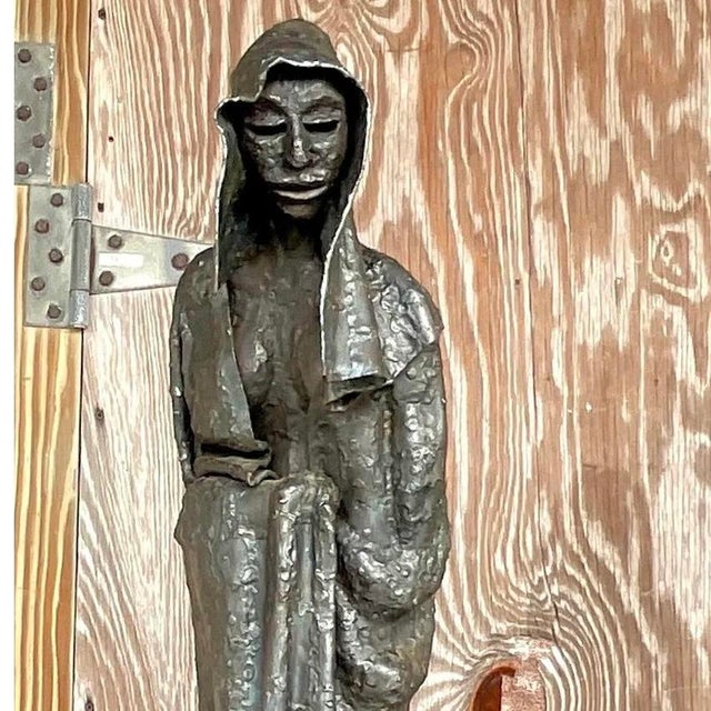 Vintage Brutalist Patinated Steel Cloaked Woman Sculpture For Sale - Image 15 of 15